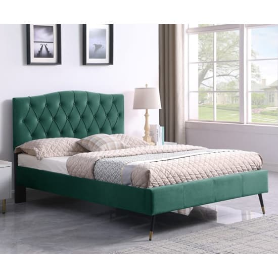 Frisco Velvet Fabric Double Bed In Green_1