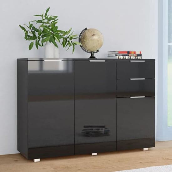 Friso High Gloss Sideboard With 3 Doors 2 Drawers In Black