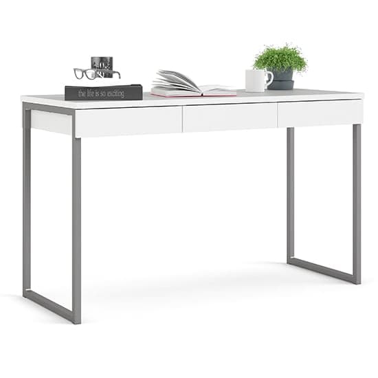 Frosk Computer Desk With 3 Drawers In White And Metal Legs_2