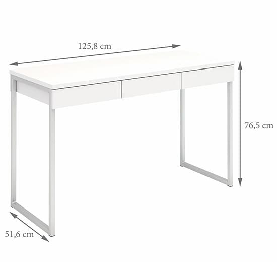 Frosk Computer Desk With 3 Drawers In White And Metal Legs_6