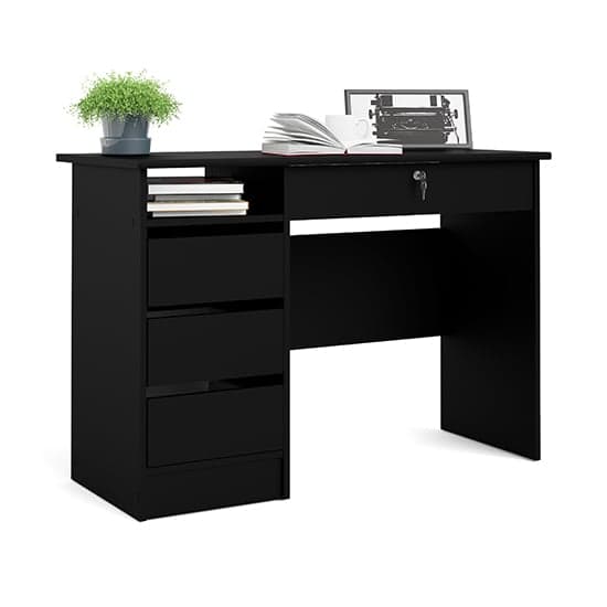 Frosk Wooden Computer Desk With 4 Handle Free Drawers In Black_2