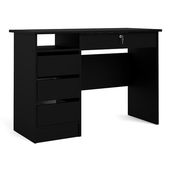 Frosk Wooden Computer Desk With 4 Handle Free Drawers In Black_3