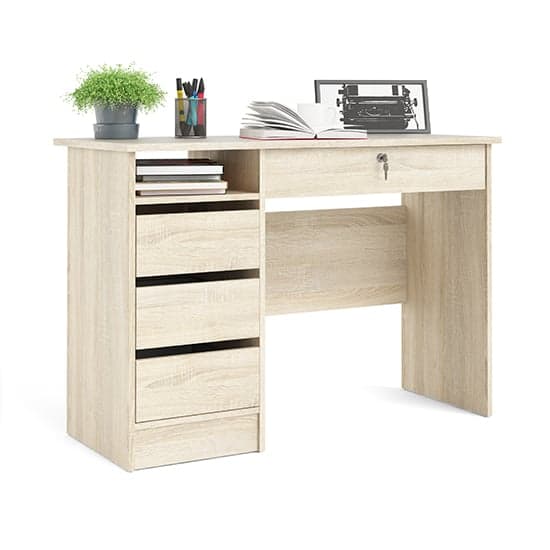 Frosk Wooden Computer Desk With 4 Handle Free Drawers In Oak_2