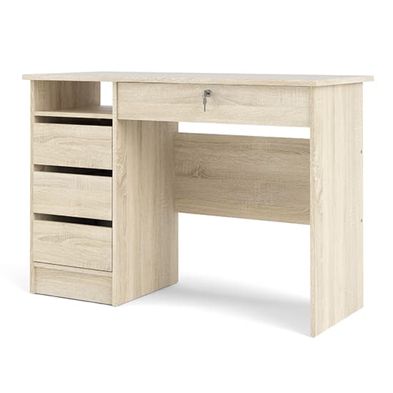 Frosk Wooden Computer Desk With 4 Handle Free Drawers In Oak_4