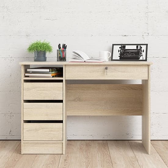 Frosk Wooden Computer Desk With 4 Handle Free Drawers In Oak_1