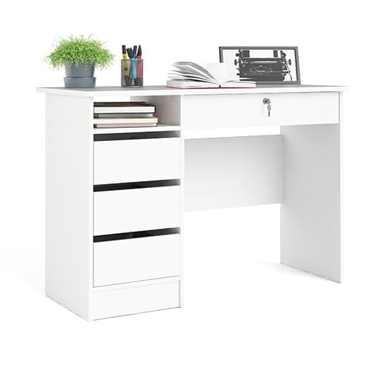 Frosk Wooden Computer Desk With 4 Handle Free Drawers In White_2