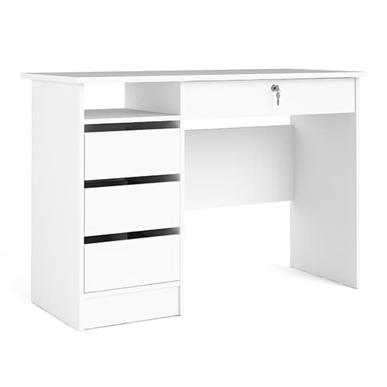 Frosk Wooden Computer Desk With 4 Handle Free Drawers In White_4