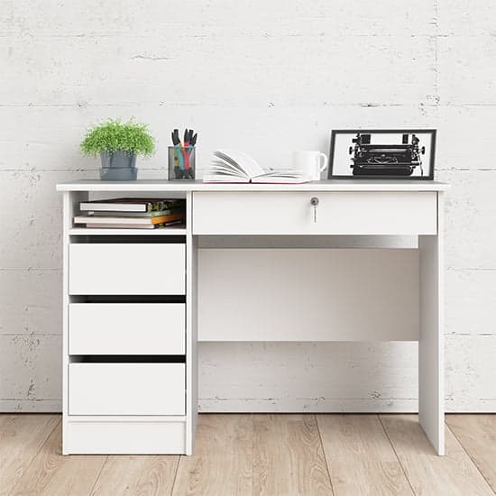 Frosk Wooden Computer Desk With 4 Handle Free Drawers In White_1