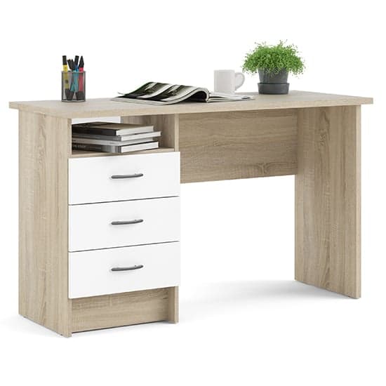 Frosk Wooden Computer Desk In Oak With 3 White Drawers_2