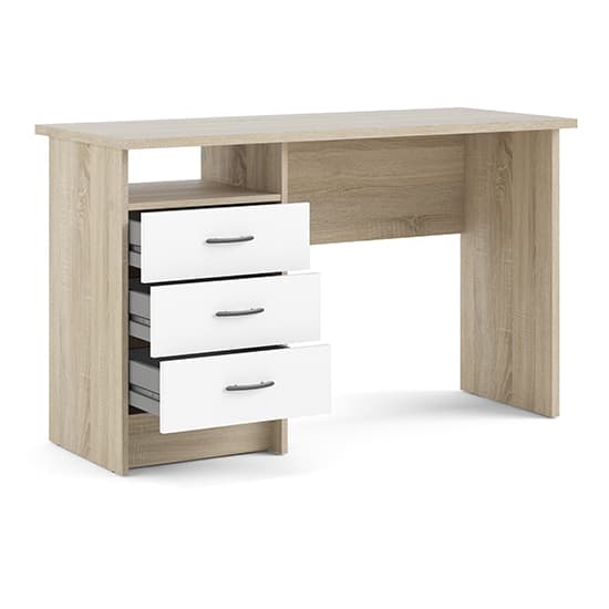 Frosk Wooden Computer Desk In Oak With 3 White Drawers_3