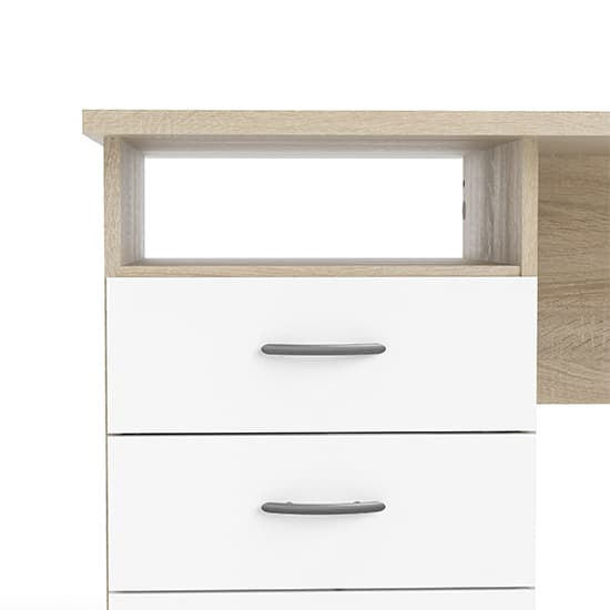 Frosk Wooden Computer Desk In Oak With 3 White Drawers_4
