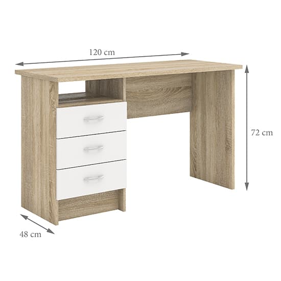 Frosk Wooden Computer Desk In Oak With 3 White Drawers_7