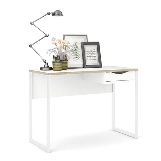 Frosk Wooden Computer Desk In White With Oak Trim_2