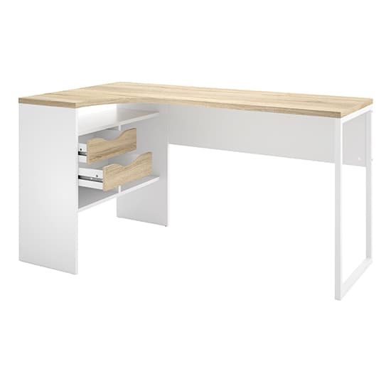 Frosk Corner 2 Drawers Computer Desk In White And Oak_5