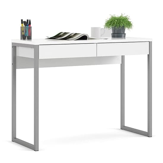 Frosk High Gloss 2 Drawers Computer Desk In White_2