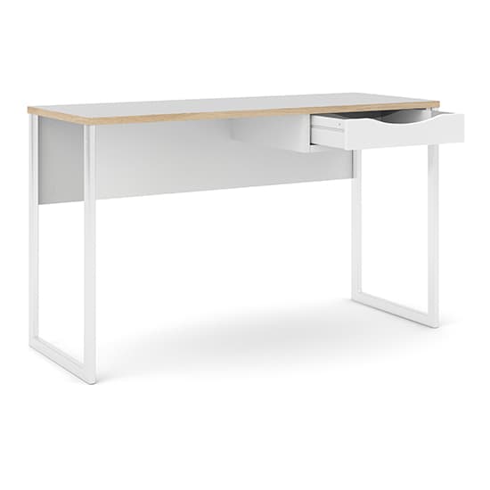 Frosk Wide Wooden Computer Desk In White With Oak Trim_3