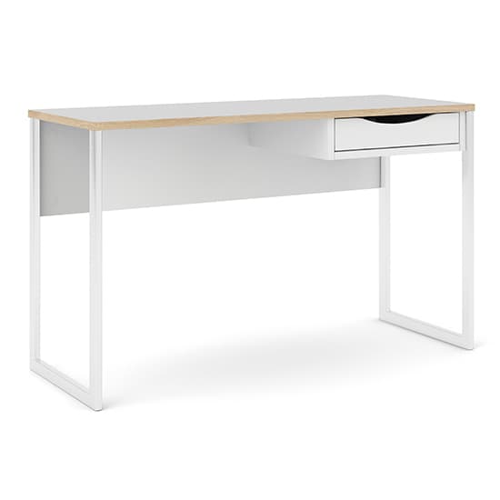 Frosk Wide Wooden Computer Desk In White With Oak Trim_4