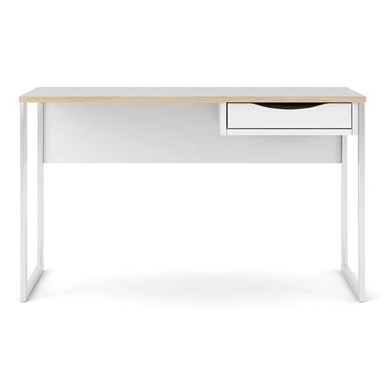 Frosk Wide Wooden Computer Desk In White With Oak Trim_5