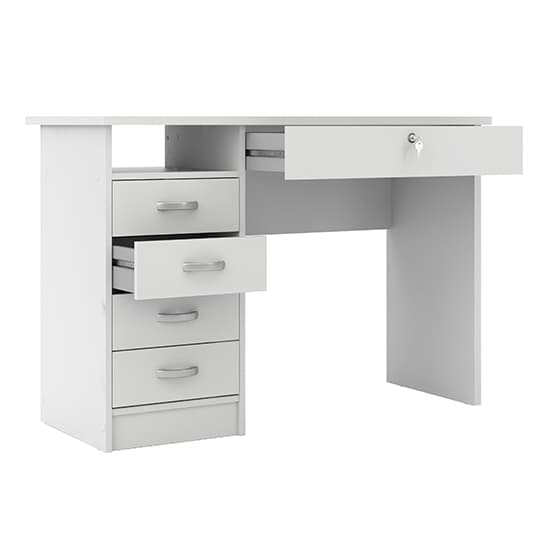 Frosk Wooden 5 Drawers Computer Desk In White_3