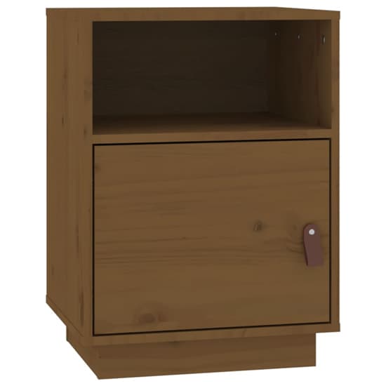 Fruma Pine Wood Bedside Cabinet With 1 Door In Honey Brown_3
