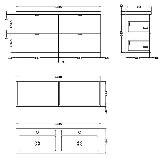 Fuji 120cm 4 Drawers Wall Vanity With Basin 1 In Gloss Grey_3