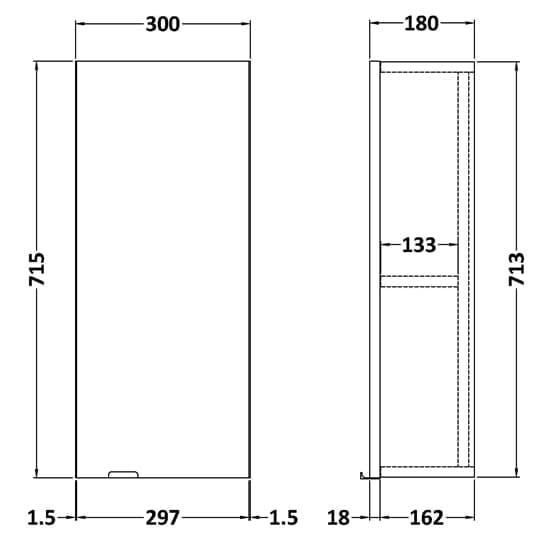 Fuji 30cm Bathroom Wall Unit In Gloss Grey With 1 Door_2