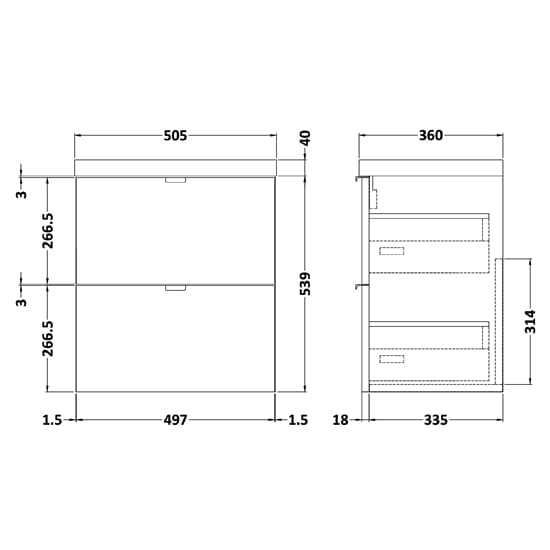Fuji 50cm 2 Drawers Wall Vanity With Basin 1 In Brown Grey_3