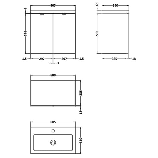 Fuji 60cm 2 Doors Wall Vanity With Basin 1 In Brown Grey Avola_3