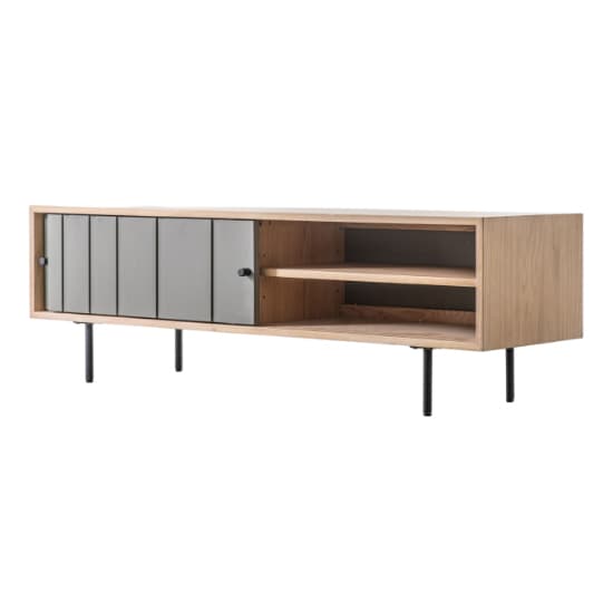 Fujiya Wooden TV Stand With 2 Doors In Natural Oak And Grey_5