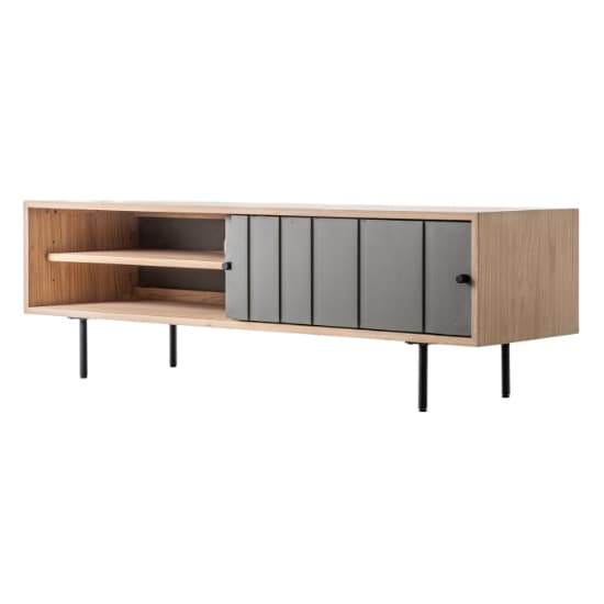 Fujiya Wooden TV Stand With 2 Doors In Natural Oak And Grey_6