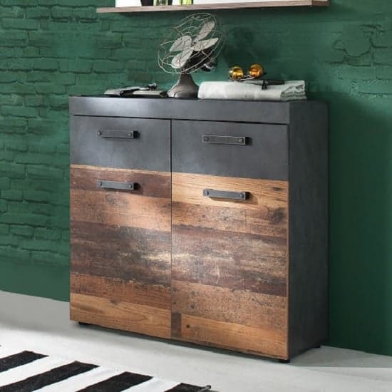Saige Wooden Shoe Storage Cabinet In Old Wood And Graphite Grey