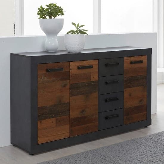 Saige Sideboard In Graphite Grey And Old Wood With 3 Doors