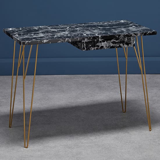 Fuzion Laptop Desk In Black Marble Effect With Gold Legs Furniture in