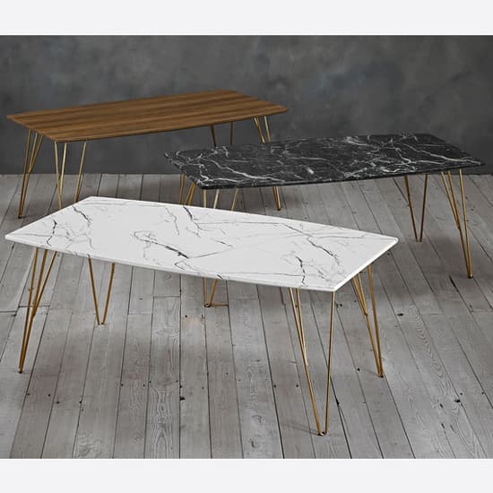 Fuzion Rectangular Wooden Coffee Table With Gold Legs In Oak Furniture in Fashion