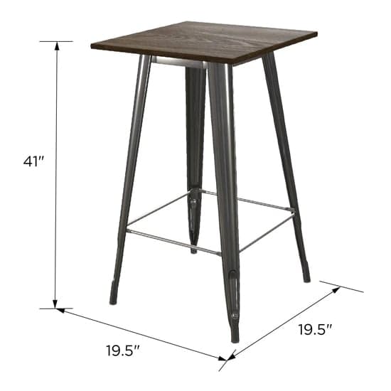 Fuzion Wooden Bar Table Square With Gun Metal Frame_4