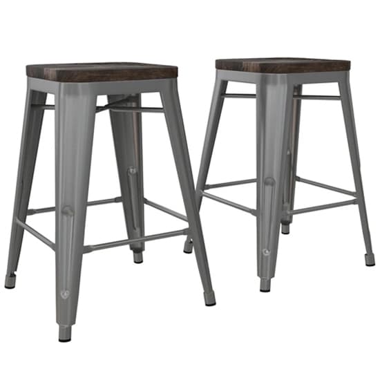 Fuzion Wooden Counter Stools With Silver Metal Frame In Pair_3