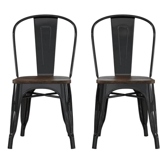 Fuzion Wooden Dining Chairs With Black Metal Frame In Pair_2