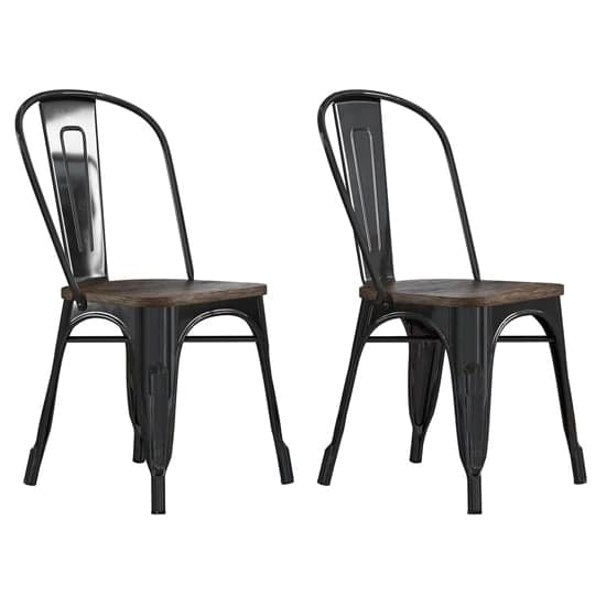 Fuzion Wooden Dining Chairs With Black Metal Frame In Pair_1