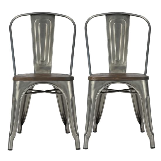 Fuzion Wooden Dining Chairs With Bronze Metal Frame In Pair_2