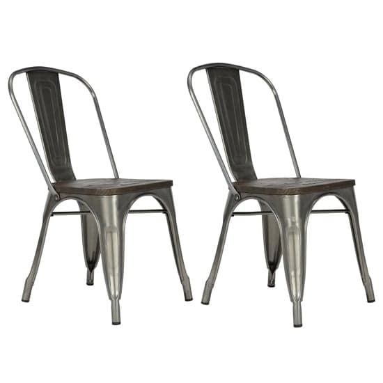 Fuzion Wooden Dining Chairs With Bronze Metal Frame In Pair_1