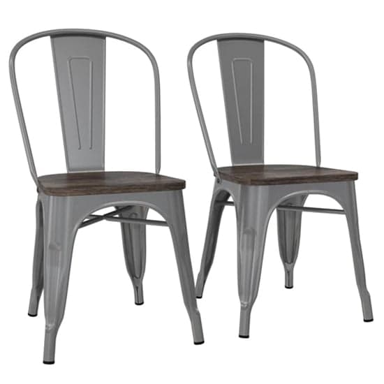 Fuzion Wooden Dining Chairs With Silver Metal Frame In Pair_2