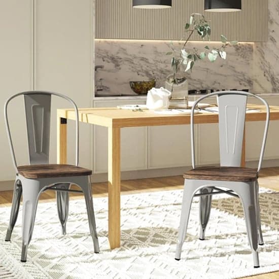 Fuzion Wooden Dining Chairs With Silver Metal Frame In Pair_1