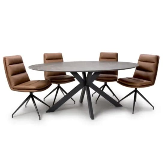 Gabri Brown Dining Table Oval With 6 Nobo Tan Chairs_1