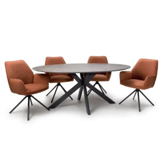 Gabri Brown Dining Table Oval With 6 Utica Rust Boucle Chairs_1