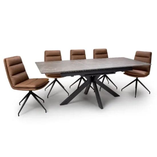 Gabri Extending Brown Dining Table With 8 Nobo Tan Chairs_2