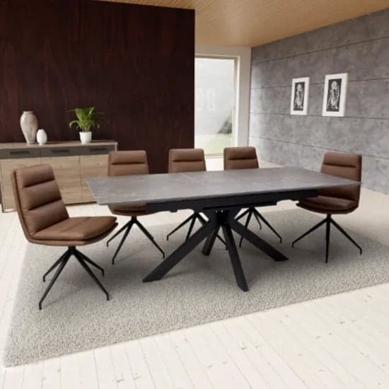 Gabri Extending Brown Dining Table With 8 Nobo Tan Chairs_1