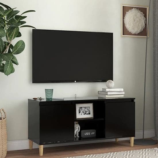 Gafna Wooden TV Stand In Black With Solid Wood Legs_1