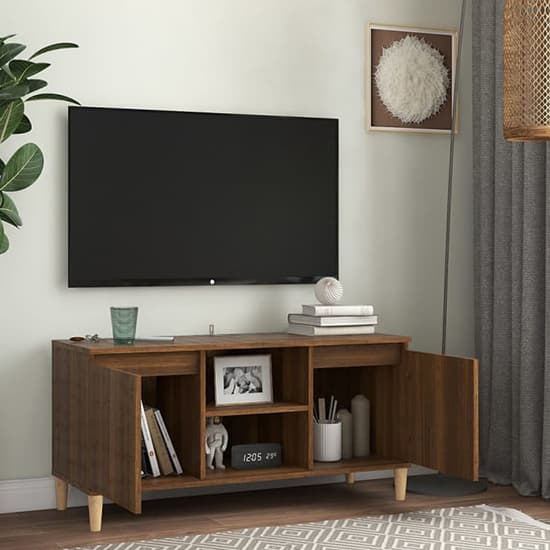 Gafna Wooden TV Stand In Brown Oak With Solid Wood Legs Furniture in
