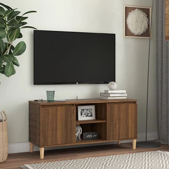 Gafna Wooden TV Stand In Brown Oak With Solid Wood Legs Furniture in