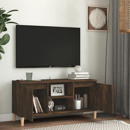 Gafna Wooden TV Stand In Smoked Oak With Solid Wood Legs_2